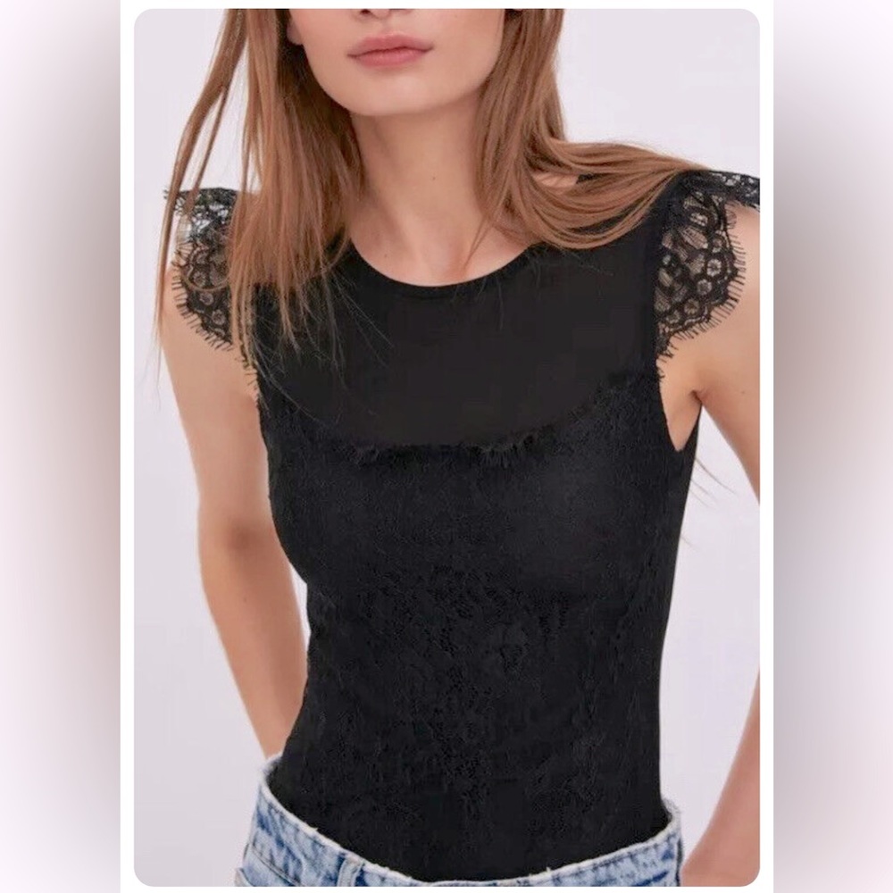 Zara Black Lace Cap Sleeve Top